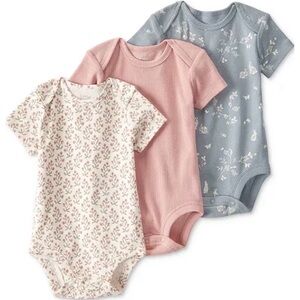 Carter's Floral and Solid Bodysuit Trio - Pink, Cream, Blue